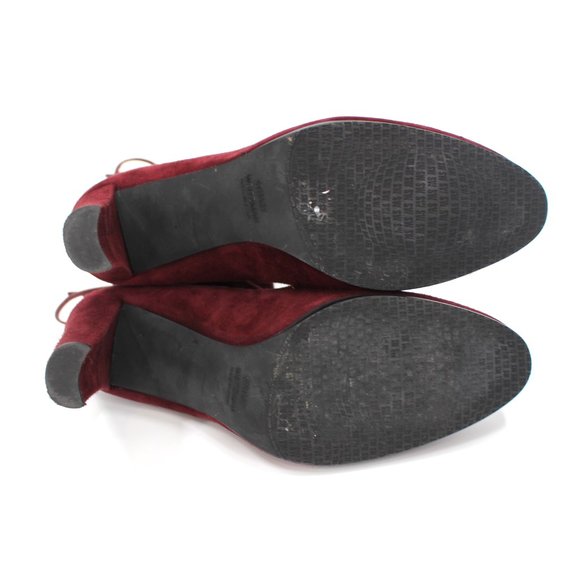 Stuart Weitzman Burgundy Suede Glove Tie Back Round Toe Heeled Ankle Bootie 9 - Picture 7 of 7